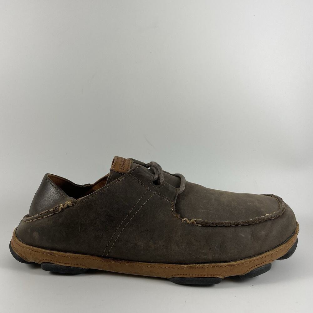 Olukai Shoes Ohana Lace Up Nubuck Leather Slip Ons Loafers Mens Size 8.5 Loafer